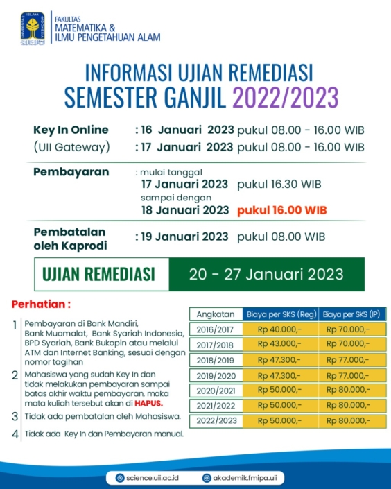 Informasi Ujian Remediasi Semester Ganjil Tahun Akademik