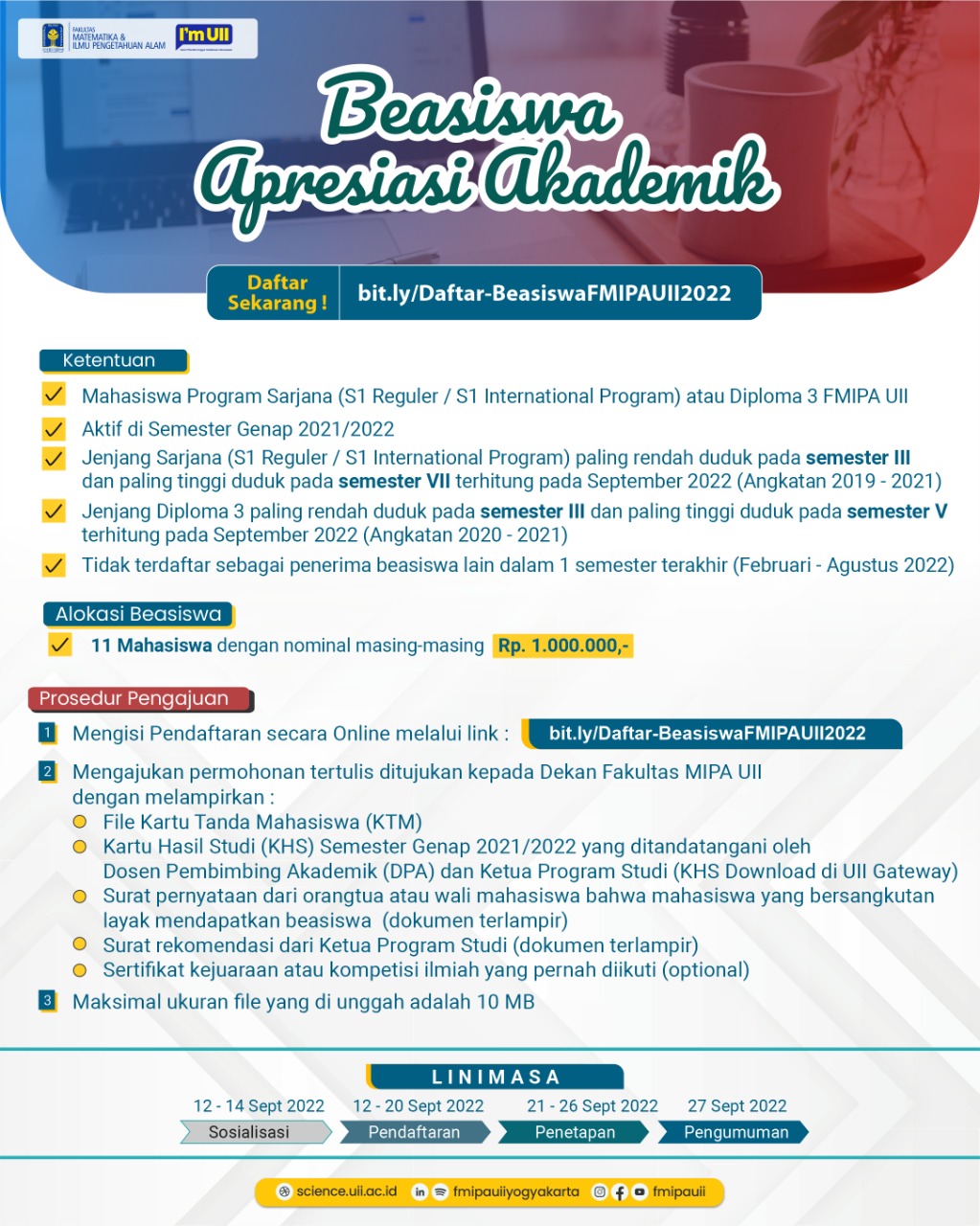 Announcement of FMIPA UII Academic Appreciation Scholarship – Semester ...